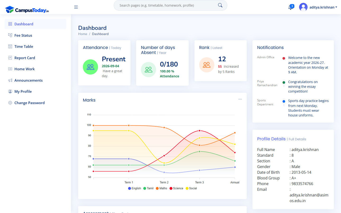 Student dashboard